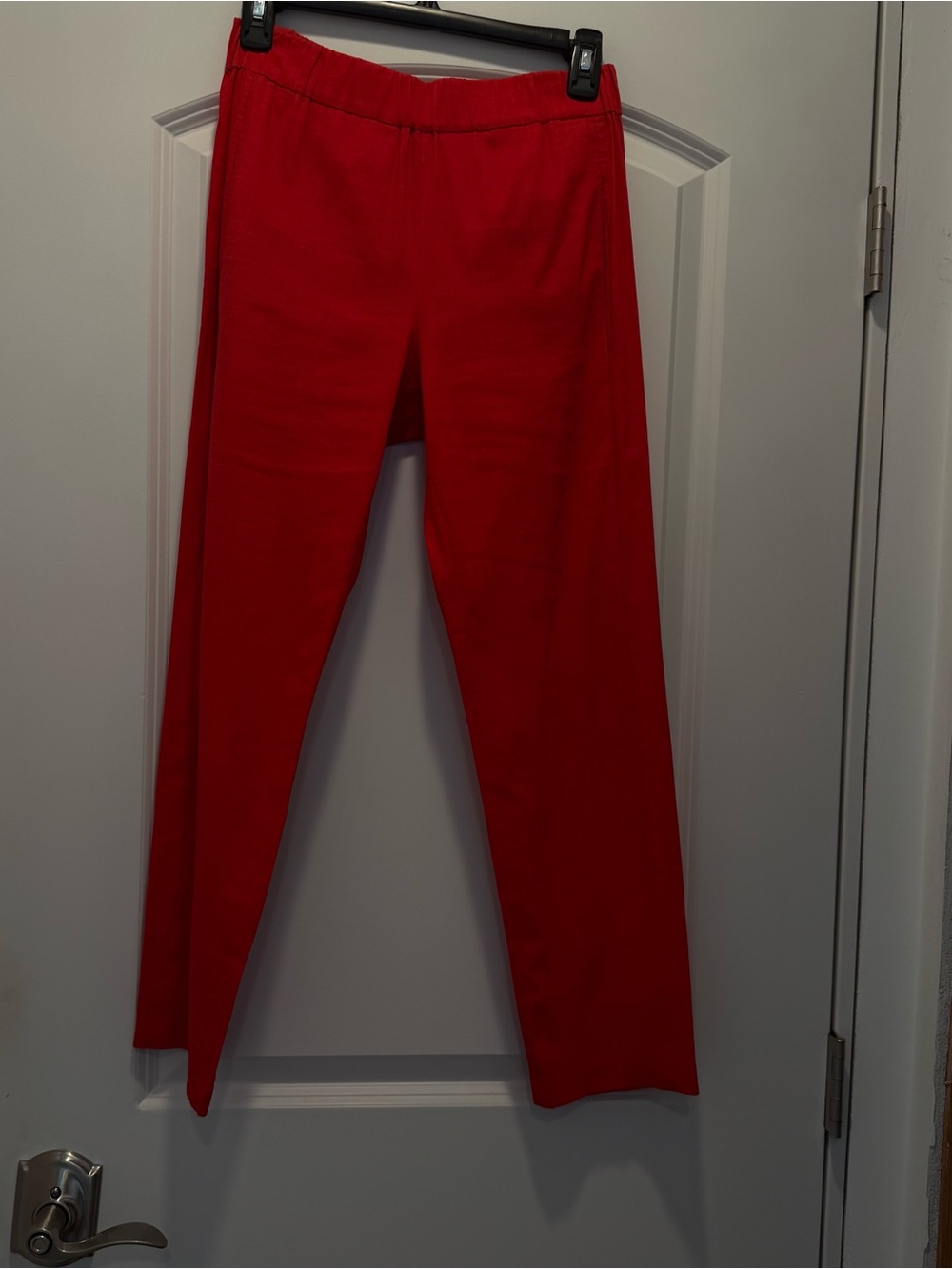 Theory Red Elastic-Waist Straight Pants